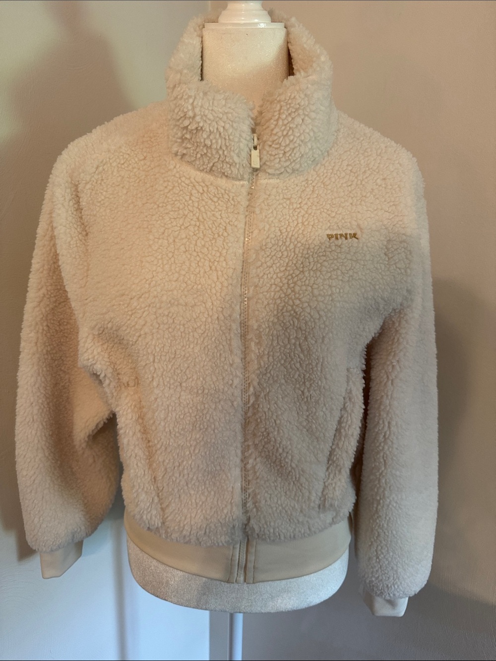 PINK Victoria's Secret Cream Sherpa Zip Jacket